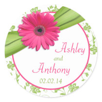 Pink Daisy Green White Floral Wedding Stickers stickers