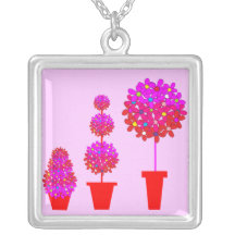 Pink Daisy Puff Topiary Necklaces