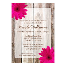 Pink Daisy Rustic Barn Wood Bridal Shower Invitations