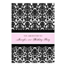 Pink Damask 21st Birthday Party Invitations