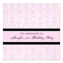 Pink Damask 21st Birthday Party Invitations