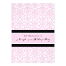 Pink Damask 21st Birthday Party Invitations