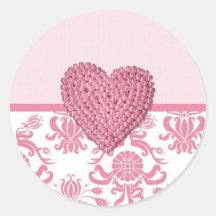 Pink Damask (6) Round Stickers