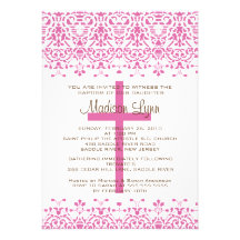 Pink Damask Baptism Invitation