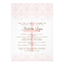 Pink Damask Baptism Invitation