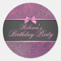 Pink Damask & Bow Envelope Sticker/seal