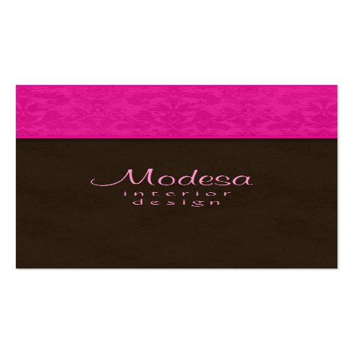 Pink Damask Business Card Interior Design / spa