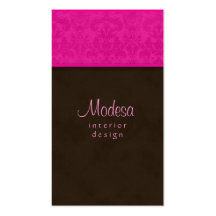 Pink Damask Business Card Interior Design / spa