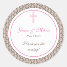 Pink Damask Cross Address Label/Favour Sticker