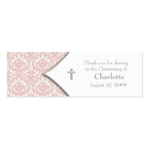 Pink Damask Cross Bomboniere Tags Business Card Template