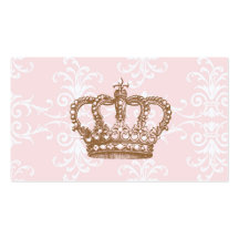 Pink Damask Crown Business Card