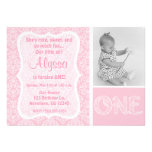 Pink Damask Girls First Birthday Invitation