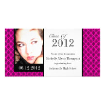 Pink Damask Graduation Announcement Photo Cards