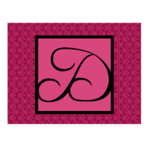 Pink Damask Monogram D Post Cards