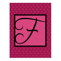 Pink Damask Monogram F Postcard