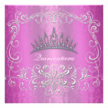 Pink Damask Quinceanera Diamond Tiara Invite