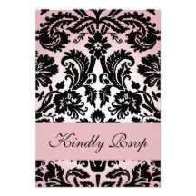 Pink Damask RSVP Card for Square Wedding Invite