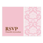 Pink Damask RSVP Postcard