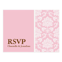 Pink Damask RSVP Postcard