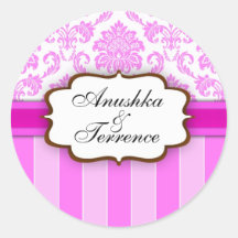 Pink Damask Stripe Wedding Sticker