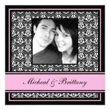 Pink Damask Wedding Engagement Announcement