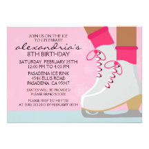 Pink Dark Skin Skate Laces Ice Skating Party Custom Announcement