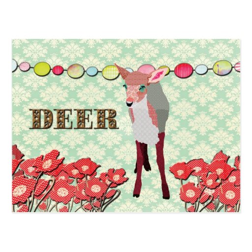 Pink Deer Mint Julep Damask  Postcard