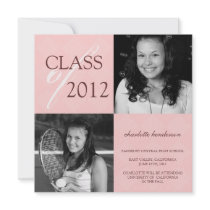 Pink diamond square photo graduation announcement invitations