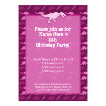 Pink Dinosaur Birthday Invitation