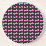 Pink Dog Bones on Black Coaster