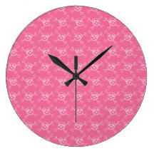 Pink Doodle Punk Rock Skull Pattern Round Clocks