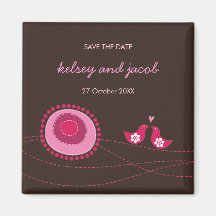 Pink Dot Flowers & Happy Bird Save The Date Magnet