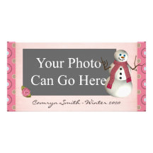 Pink Dot Winter Snow Snowman Christmas Picture Card