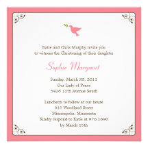 Pink Dove Baptism/Christening Invitation
