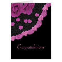 Pink Dusty Rose Baroque & Hearts Greeting Cards