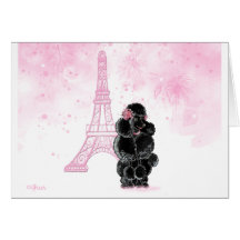 Pink Eiffel Tower and Black Poodle Cards