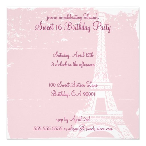 Pink Eiffel Tower Birthday Party Invitations 5.25" Square Invitation ...