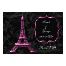 pink Eiffel tower french  rsvp standard 3.5 x 5 Custom Invitations