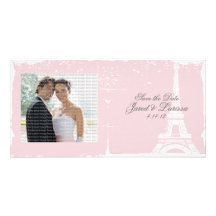 Pink Eiffel Tower Wedding Announcement Photo Cards
