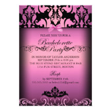 Pink Elegant Damask Bachelorette Party Invitation