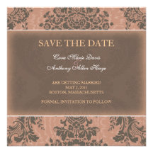 Pink elegant damask save the date card custom announcements