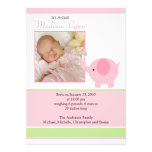 Pink Elephant Baby Girl Photo Announcement Card