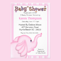 Pink Elephant Baby Shower  Invitation invitations