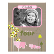 Pink Elephant Family Kid Birthday Party Invitation