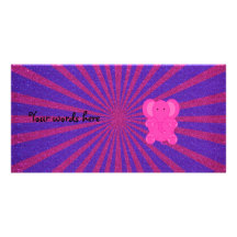 Pink elephant glitter sunburst photo greeting card