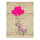 Pink elephant holding balloons post card