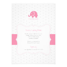 Pink Elephant Polkadot Baby Shower Invitation