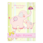 Pink Elephant Umbrella Baby Girl Shower Invitation