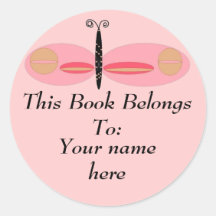 Pink Eyed Butterfly, Book Plates Round Sticker