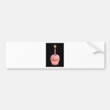 Pink fairy cake cupcake with birthday candle bumper stickers